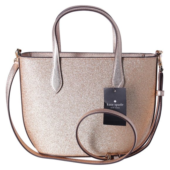 Kate Spade Glitter Glimmer Small Zip Satchel Crossbody Bag Gold Holiday - Picture 6 of 9